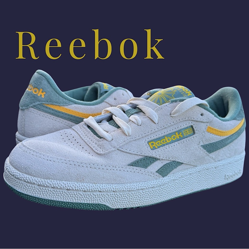 Reebok Club C Suede M 6 / W 7.5 White w Teal yellow gold accents - Not Youth